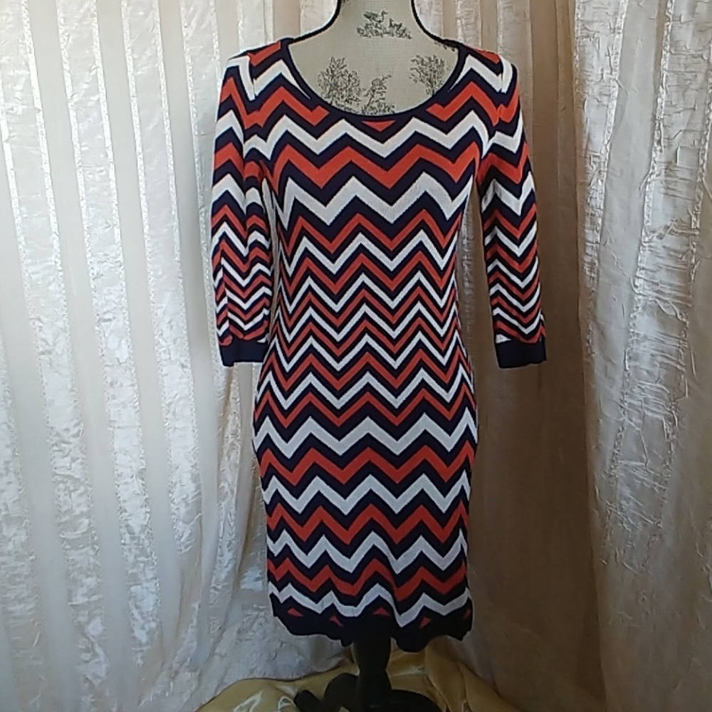 Pink Rose Chevron Knit Sweater Dress